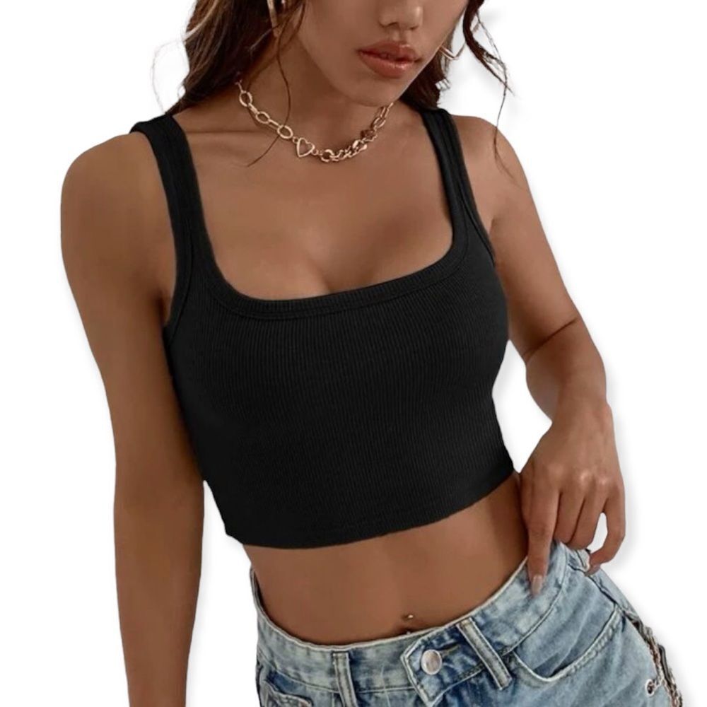 Solid Black Cropped Tank Top - image 1